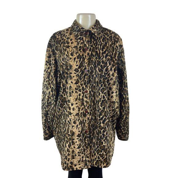 Dennis Basso Womens Leopard Animal Print Button-Up Jacket Sz L - Picture 1 of 9